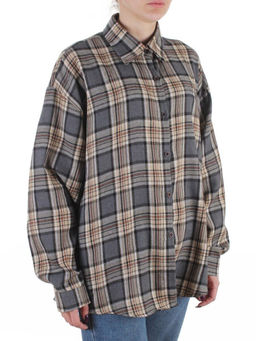 C201 GRAY/BEIGE Рубашка женская оверсайз (95% хлопок, 5% спандекс)