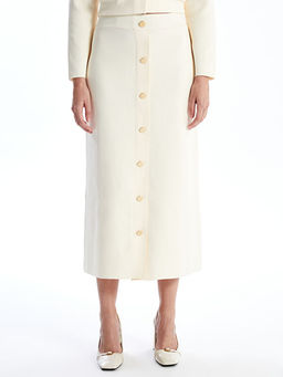 Kad?n Beli Lastikli D?z Triko Etek