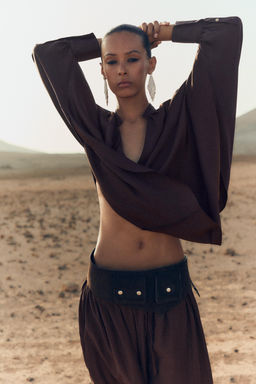 SATIN BLOUSE WITH CAPE SLEEVES - Zara фото 3