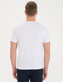 Beyaz Slim Fit V Yaka Basic Ti__rt - Pierre cardin фото 3