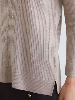 Bisiklet Yaka Kendinden Desenli Kad?n Triko Kazak