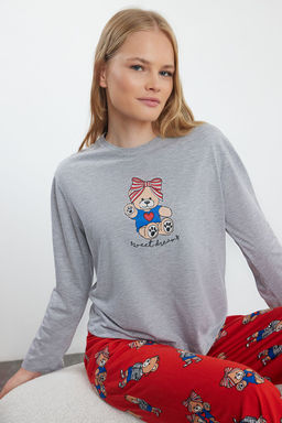 Trendyolmilla Kad?n Couple/Cift Gri Melanj Ay?c?kl? Orme Pijama Tak?m? THMAW25PT00165  фото 3