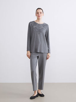 Bisiklet Yaka ?i?ek Nak??l? Bluz