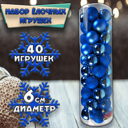 Набор ёлочных шаров синего цвета 40шт.