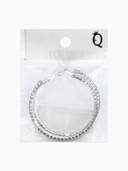 Серьги-кольца со стразами d=5,5см, цвет белый в серебре