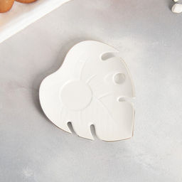 Чайная пара керамическая Белая монстера, кружка 100 мл, блюдце 15х14 см, цвет белый - Dolce Ceramo. фото 7