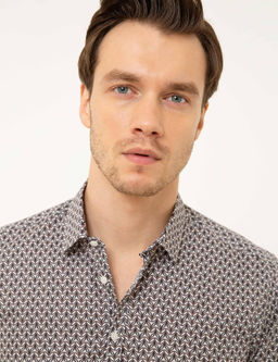 Темно-бордово-красная приталенная рубашка с длинным рукавом - Cacharel фото 8