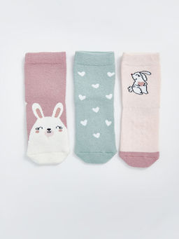 Bask?l? K?z Bebek Soket ?orap 3l?