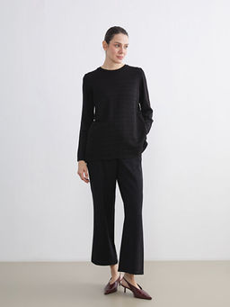 Bisiklet Yaka ?izgili Kad?n Triko Kazak