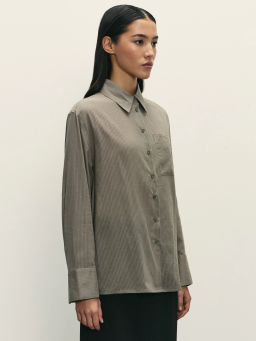 Рубашка в фактурную полоску из хлопка / Zarina  фото 4