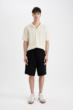 Relax Fit Cepli Basic Duz Bermuda Sort