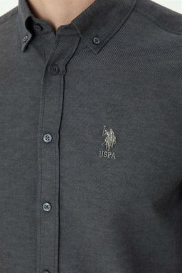 Мужская базовая рубашка антрацитового цвета с длинным рукавом - U.s. polo assn фото 7