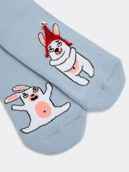 Цена за 5 пар! Детские махровые носки в оттенке туман с зайчиком - Mark formelle фото 4