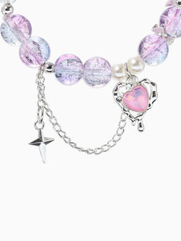 Браслет с подвесками "Сахарный" сердце, искра. шар № 10/8, цвет розово-фиолетовый в серебре   109679