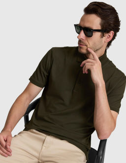 Haki Slim Fit Pamuk Kar___ml_ D__meli Polo Yaka Basic T-shirt