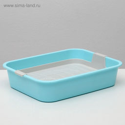 Туалет для кошек «Мур-мяу», 33×25×7 с. с сеткой, пластик, голубой