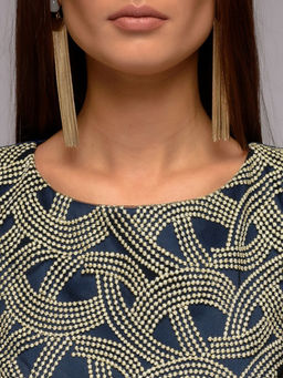 Платье темно-синее длины макси с золотой вышивкой и разрезом на юбке - 1001dress фото 5