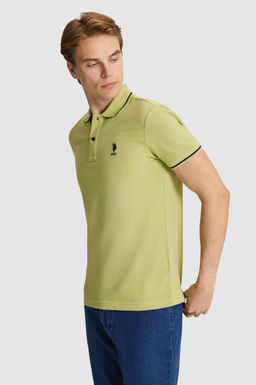 Erkek Ye_il Slim Fit Polo Yaka Basic Ti__rt