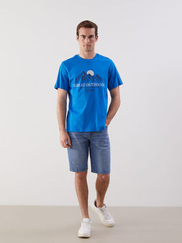 Bisiklet Yaka K?sa Kollu Bask?l? Penye Erkek Ti??rt