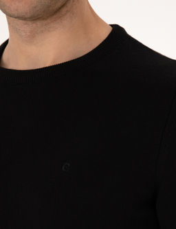 Siyah Slim Fit Bisiklet Yaka Basic Triko Kazak