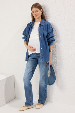 Mavi Kar?n Panelli Kemeri Lastikli Straight Fit Buyuk Beden Jeans TBBSS25CJ00028