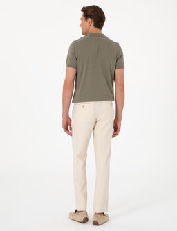 Bej Slim Fit Keten Kar___ml_ _izgili Kanvas Pantolon