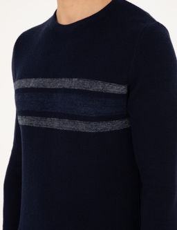 Lacivert Slim Fit Bisiklet Yaka Triko Kazak