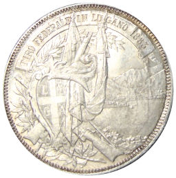 5 франков 1883 года Швейцария Стрелковый фестиваль в Лугано