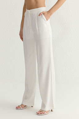 TRENDYOLMILLA Beyaz Keten Gorunumlu Wide Leg/Genis Paca Dokuma Pantolon TWOSS25PL00020  фото 4