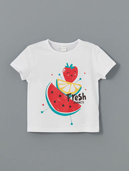 Bisiklet Yaka Meyve Bask?l? K?z ?ocuk Ti??rt 2li