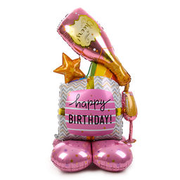 Воздушный шар фольгированный 48" «Розовый День Рождения», на подставке