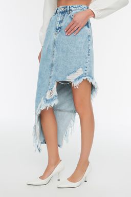 Mavi Puskullu Asimetrik Midi Denim Etek TWOAW22ET0140 - Trendyolmilla фото 9