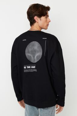 TRENDYOL MAN Lacivert Bisiklet Yaka Oversize/Genis Kesim Ici Polar/S?cak Tutan Mistik Bask? TMNAW23SW00275 - Trendyolmilla фото 4