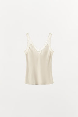 SATIN CAMISOLE TOP WITH LACE TRIM - Zara фото 3