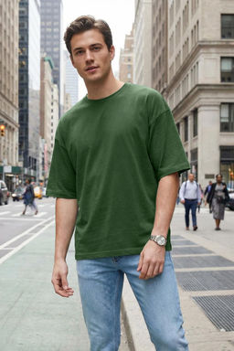 Haki Oversize/Genis Kesim Basic %100 Pamuk T-Shirt TMNSS22TS0318