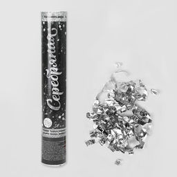 Хлопушка пневматическая Серебряная, фольга, серпантин, 30 см - Страна карнавалия фото 3