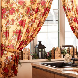 Комплект штор для кухни с подхватами «Доляна. Новогодние украшения», 2 шт., жёлтые, 145×180 см