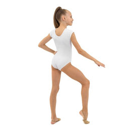 Купальник гимнастический Grace Dance, с укороченным рукавом, вырез лодочка, р. 30, цвет белый  фото 6