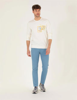 Koyu Mavi Slim Fit Keten Kar___ml_ Kanvas Pantolon