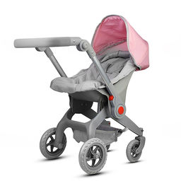 Коляская кукольная металлическая, с корзиной и козырьком, цвет серо-розовая