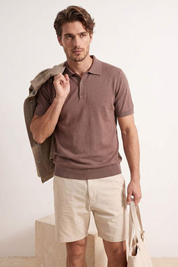 Koyu Vizon Regular/Normal Kesim _zel _plik Premium Basic Triko Polo Yaka T-shirt TMNSS26PO00044