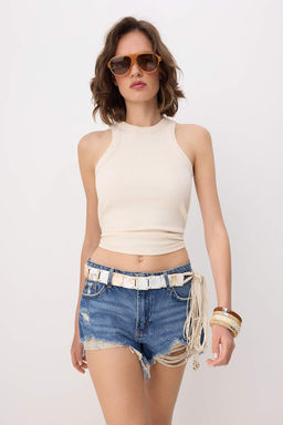 Mavi Y?rt?k Detayl? Ekstra Mini Denim Sort TWOSS26SR00218