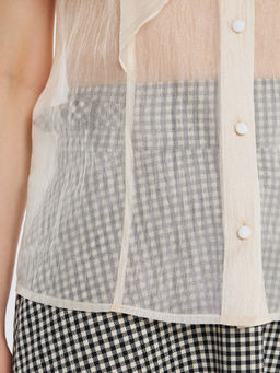 Блузка из органзы с рюшами и бантом OD-929-4 молочный - Tantino фото 5