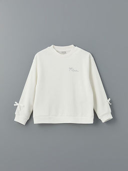 Bisiklet Yaka Fiyonk Detayl? K?z ?ocuk Kal?n Sweatshirt