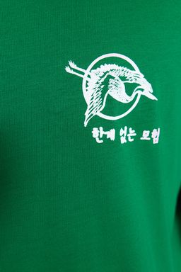 Yesil Oversize/Genis Kesim Uzak Dogu Bask?l? K?sa Kol %100 Pamuklu T-Shirt TMNSS23TS00170