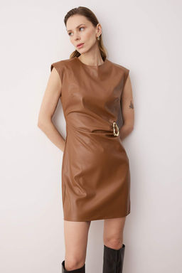 Kahverengi Duz K?sa / Mini Dokuma Elbise TWOAW26EL00336