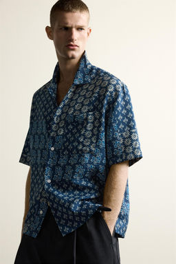 CAMISA RELAXED FIT ESTAMPADO PATCHWORK / Azul tinta - Zara фото 5