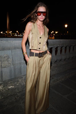 GOLD BUTTON SATIN TOP
