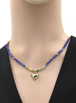 Чокер Сердце из циркона рондель 3*2мм цв.синий, 41см