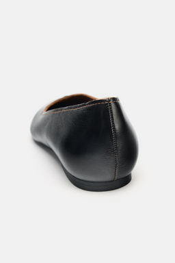 LEATHER BALLET FLATS WITH TOPSTITCHING - Zara фото 11